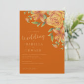 Watercolor Floral Burnt Orange Wedding 招待状 (スタンド正面)