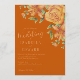 Watercolor Floral Burnt Orange Wedding 招待状