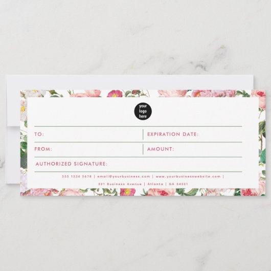 Watercolor Floral Business Logo Gift Certificate (正面)