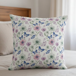 Watercolor Floral Butterfly Throw Pillow クッション