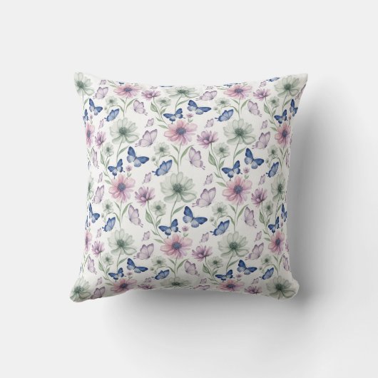 Watercolor Floral Butterfly Throw Pillow クッション (裏面)