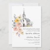 Watercolor Floral Church Wedding Invitation 招待状 (正面)