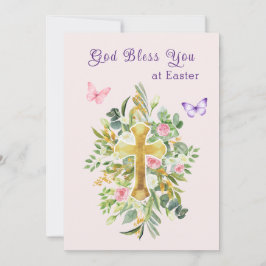 Watercolor Floral Cross Christian Easter シーズンカード