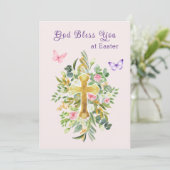 Watercolor Floral Cross Christian Easter シーズンカード (スタンド正面)