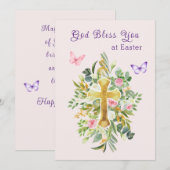 Watercolor Floral Cross Christian Easter シーズンカード (正面/裏面)