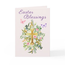 Watercolor Floral Cross Easter Blessings Scripture
