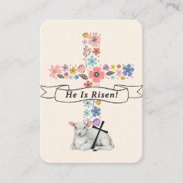 Watercolor Floral Cross He Is Risen Easter Prayer  プレイスカード
