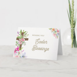 Watercolor Floral Cross Religious Easter Blessings シーズンカード