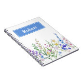 Watercolor Floral Custom Name Notebook Design ノートブック (右側)