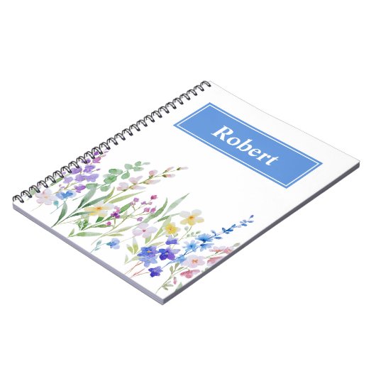 Watercolor Floral Custom Name Notebook Design ノートブック (左側)