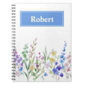 Watercolor Floral Custom Name Notebook Design ノートブック (正面)