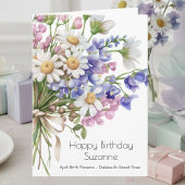 Watercolor Floral Daisies April Birthday Card カード
