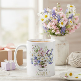 Watercolor Floral Daisies April Birthday Coffee コーヒーマグカップ