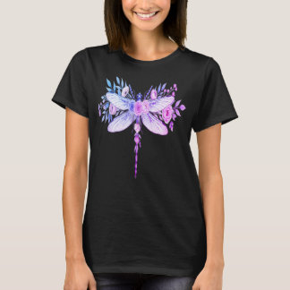 Watercolor Floral Dragonfly Art T-Shirt - Botanica Tシャツ