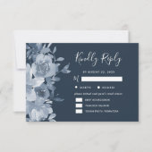 Watercolor Floral Dusty Blue Navy Wedding 出欠カード (正面)