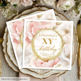 Watercolor Floral Dusty Pink 90 Birthday Napkins スタンダードカクテルナプキン
