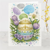 Watercolor Floral Easter Egg カード (黄色い花)