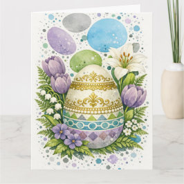 Watercolor Floral Easter Egg カード