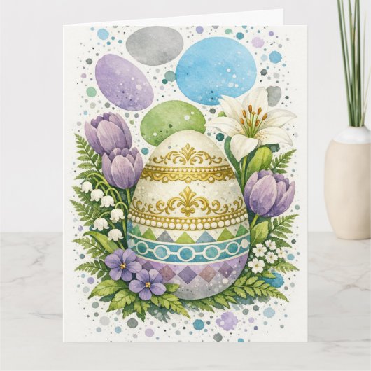 Watercolor Floral Easter Egg カード (正面)
