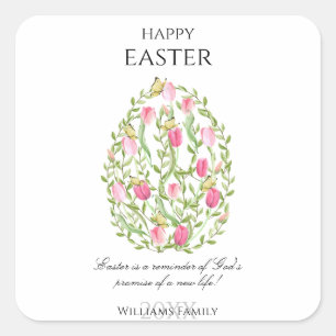 Watercolor Floral Easter Egg Happy Easter スクエアシール