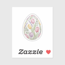Watercolor Floral Easter Egg Tulips Lavender  シール