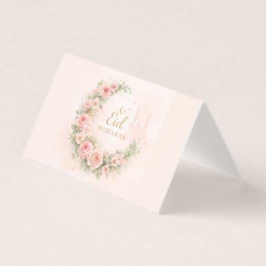Watercolor Floral Eid Mubarak Card – Romantic Isla (正面)