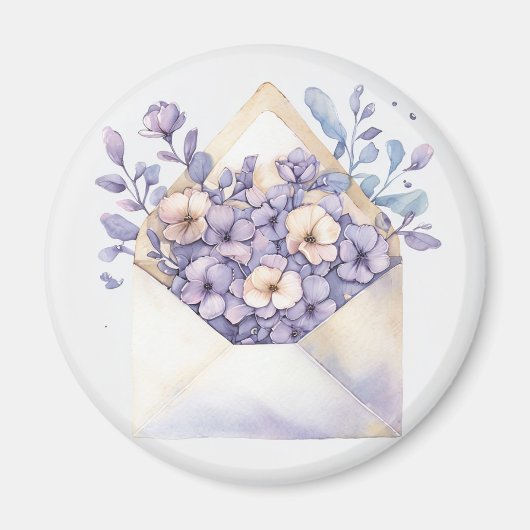 Watercolor Floral Envelope – Cute マグネット (正面)