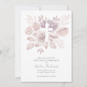 Watercolor Floral First Communion  招待状 (正面)