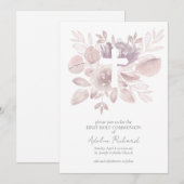Watercolor Floral First Communion  招待状 (正面/裏面)