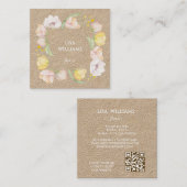 Watercolor Floral Frame Kraft スクエア名刺 (正面/裏面)