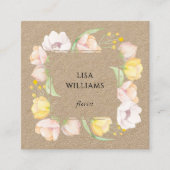 Watercolor Floral Frame Kraft スクエア名刺 (正面)