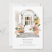 Watercolor Floral Front Door We've Moved Family 案内状 (正面)