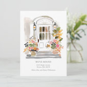 Watercolor Floral Front Door We've Moved Family 案内状 (スタンド正面)