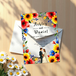 Watercolor Floral Garden Couple Summer Wedding アクリル招待状