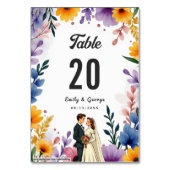 Watercolor Floral Garden Couple Summer Wedding テーブルナンバー (正面)