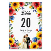 Watercolor Floral Garden Couple Summer Wedding テーブルナンバー (正面)
