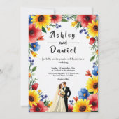 Watercolor Floral Garden Couple Summer Wedding 招待状 (正面)