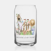 Watercolor Floral Gardening Tools and Quote ガラス缶 (正面)