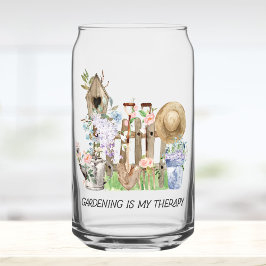 Watercolor Floral Gardening Tools and Quote ガラス缶