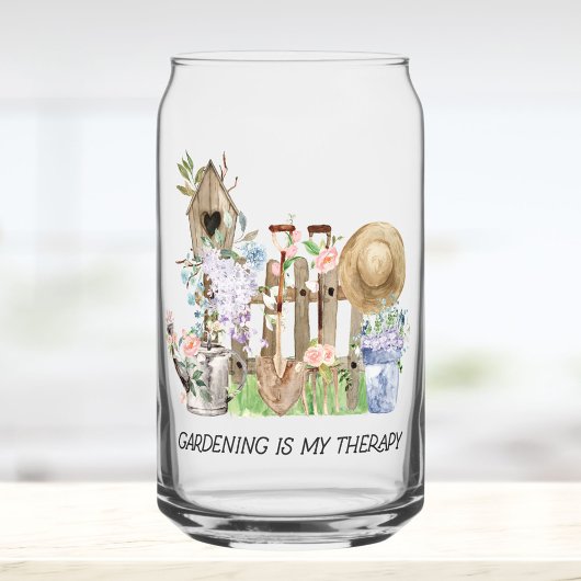 Watercolor Floral Gardening Tools and Quote ガラス缶