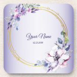 Watercolor Floral Geometric Golden Purple Wedding コースター<br><div class="desc">Watercolor Floral Geometric Golden Purple Wedding beverage coaster. Unique,  beautiful,  modern design. Easy to be personalized. Font style,  size and colors can be changed. Matching items available.</div>
