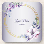 Watercolor Floral Geometric Golden Purple Wedding コースター<br><div class="desc">Watercolor Floral Geometric Golden Purple Wedding beverage coaster. Unique,  beautiful,  modern design. Easy to be personalized. Font style,  size and colors can be changed. Matching items available.</div>