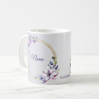 Watercolor Floral Geometric Golden Purple Wedding コーヒーマグカップ