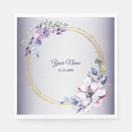 Watercolor Floral Geometric Golden Purple Wedding スタンダードランチョンナプキン
