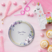 Watercolor Floral Geometric Golden Purple Wedding ペーパープレート (パーティー)