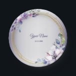 Watercolor Floral Geometric Golden Purple Wedding ペーパープレート<br><div class="desc">Watercolor Floral Geometric Golden Purple Wedding Paper Plate. Unique, beautiful, modern design. Easy to be personalized. Font style, size and colors can be changed. Matching items available.</div>