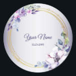 Watercolor Floral Geometric Golden Purple Wedding ラウンドシール<br><div class="desc">Watercolor Floral Geometric Golden Purple Wedding Classic Round Sticker. Unique, beautiful, modern design. Easy to be personalized. Font style, size and colors can be changed. Matching items available.</div>