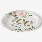 Watercolor Floral & Gold 100th Birthday Custom ペーパープレート (アングル)