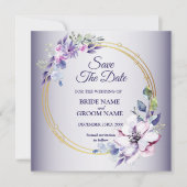 Watercolor Floral Golden Geometric Purple Wedding セーブザデート (正面)