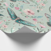 Watercolor Floral Green Moths ラッピングペーパー (角)